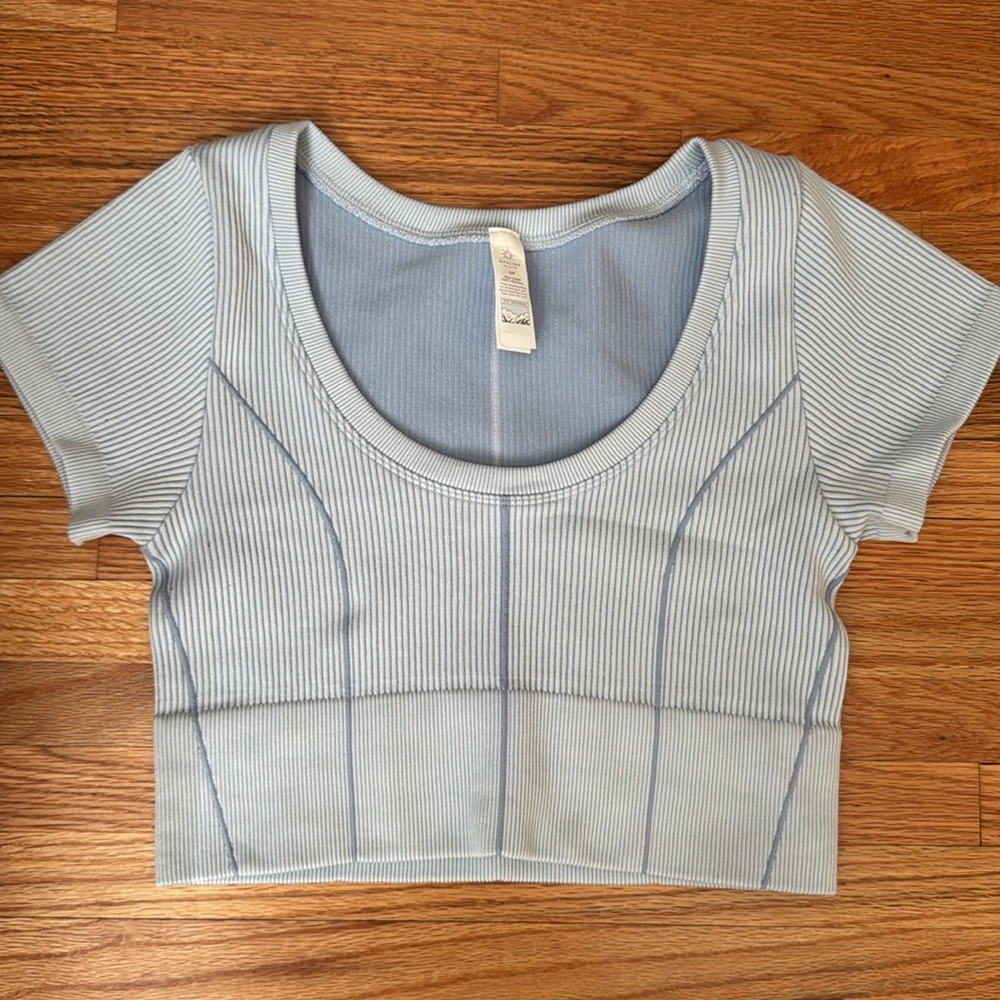 OFFLINE by Aerie Ribbed Short Sleeve Crop Top S Blue